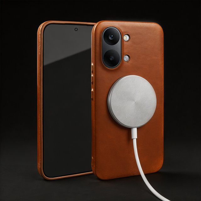 MagSafe Echtleder-Hülle für Redmi Turbo 5 Max K90 Pro K70E K50 K60 Ultra K70 Note 11 11T 12 13 Pro 5G in Gelb und Braun - Bild 1