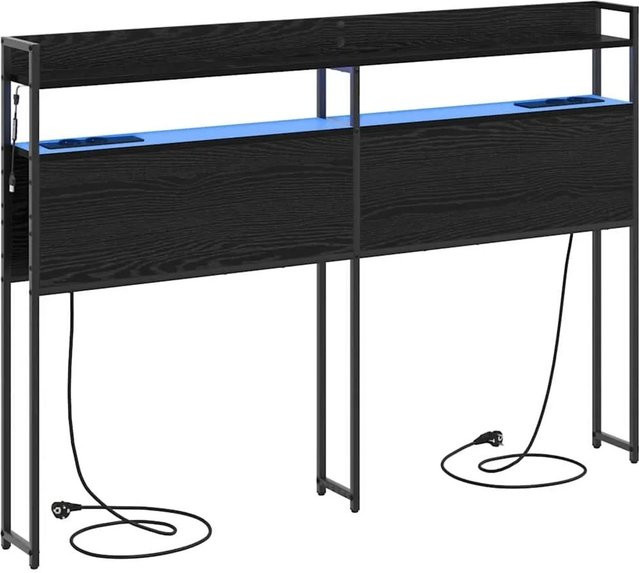 vidaXL Aufbewahrungskopfteil in Schwarz und Eichen-Optik mit integrierter Beleuchtung, Regal und USB-Ladeport aus Holzwerkstoff und Stahl - Bild 1