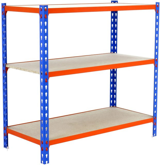 PROREGAL Schwerlastregal Small Muli mit 3 verstellbaren Fachböden, H x B x T: 100 x 80 x 30 cm, Blau-Orange - Bild 1