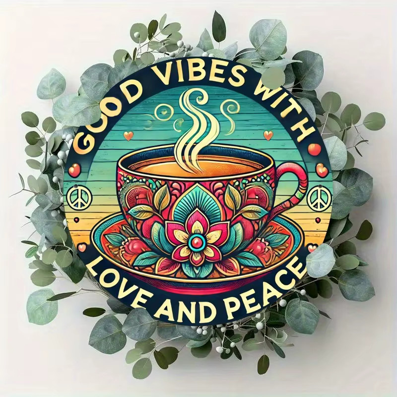 Potdemiel Vintage-Dekorschild Good Vibes Only aus Metall in Multicolour mit floralem Design, Durchmesser: 20 cm - Bild 4