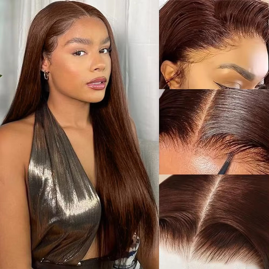 Fuduete Echthaarperücke, Remy Brazilian Straight, Schokoladenbraun, glatt - Bild 4