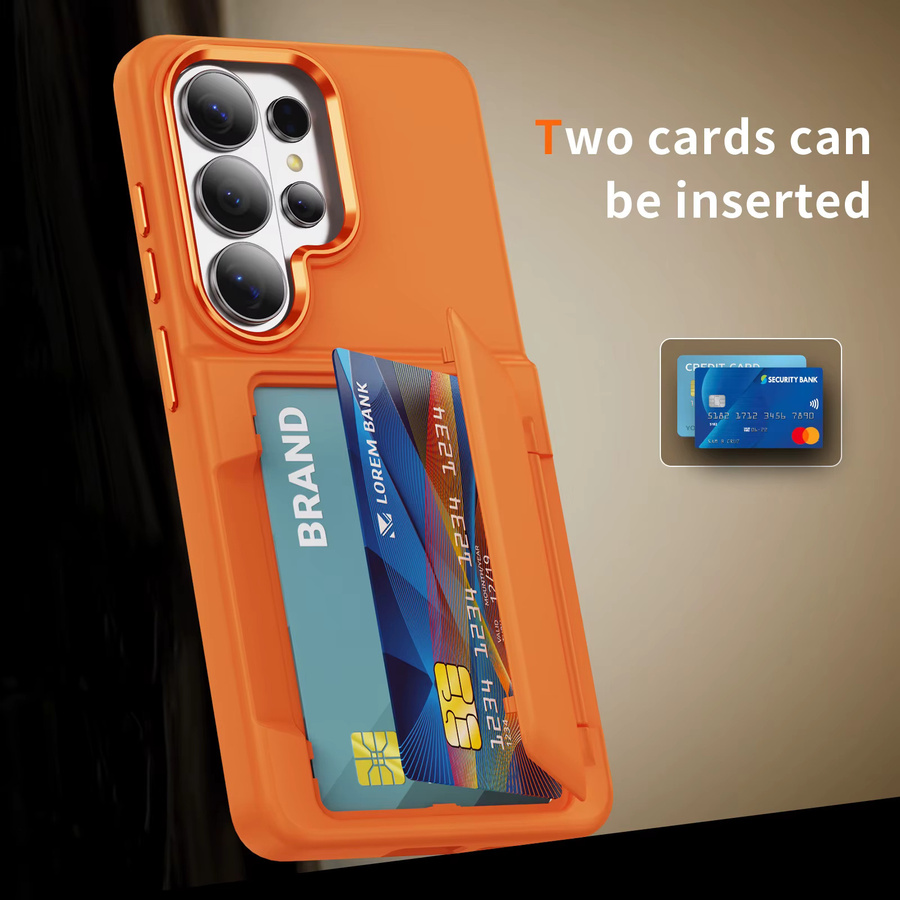 Stoßfeste Panzer-Handyhülle mit klappbarem Kartenfach und Halterung für Samsung Galaxy S26 S25 S24 Plus S23 S22 Ultra in Orange - Bild 4