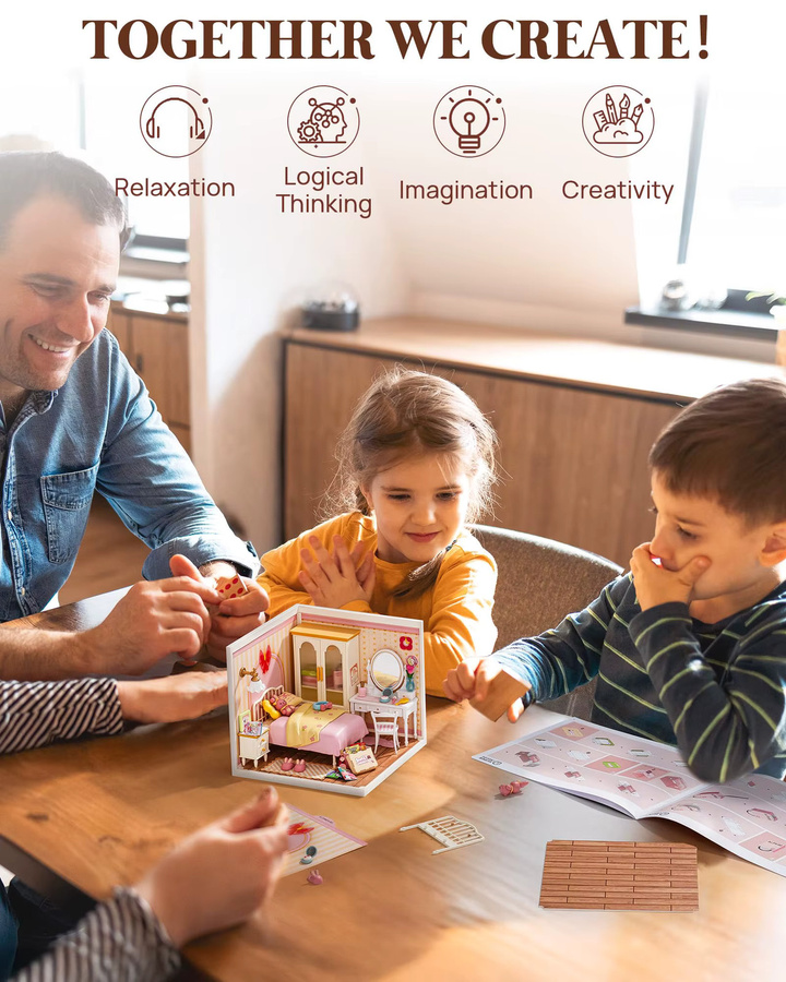 Robotime Rolife 3D-Puzzle DIY Miniaturhaus Kit Super Store Serie Rosa Schlafzimmer aus Kunststoff - Bild 2