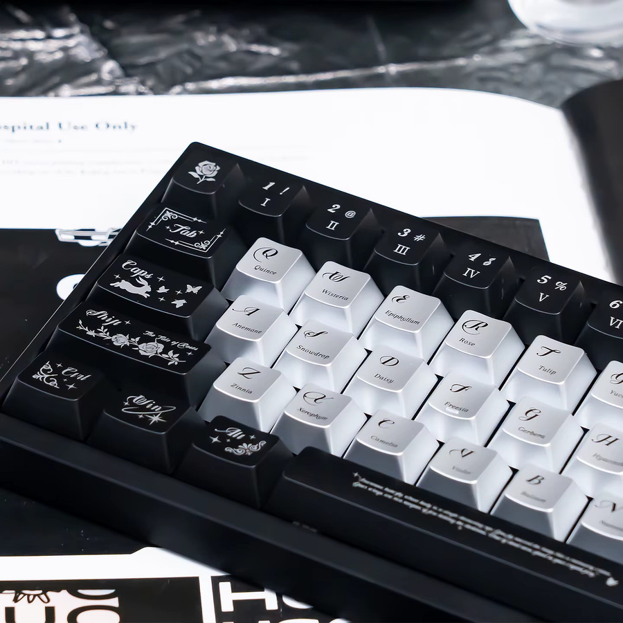 Venit Keys Night Butterfly Tastenkappen im Cherry-Profil für mechanische MX-Tastaturen, Schwarz und Silber, glänzend UV-PC-Material - Bild 5
