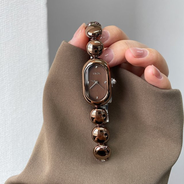 CILOA Armbanduhr Damen, Quarz, Schwarz, Roségold, Oval - Bild 1