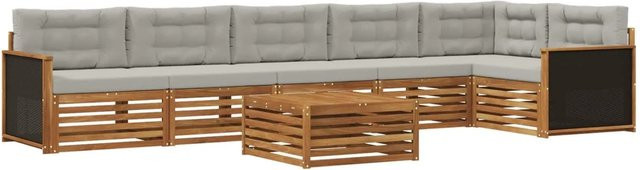 vidaXL Outdoor-Sofagarnitur aus Akazienholz in L-Form mit 7 Teilen, Hellgrau - Bild 1