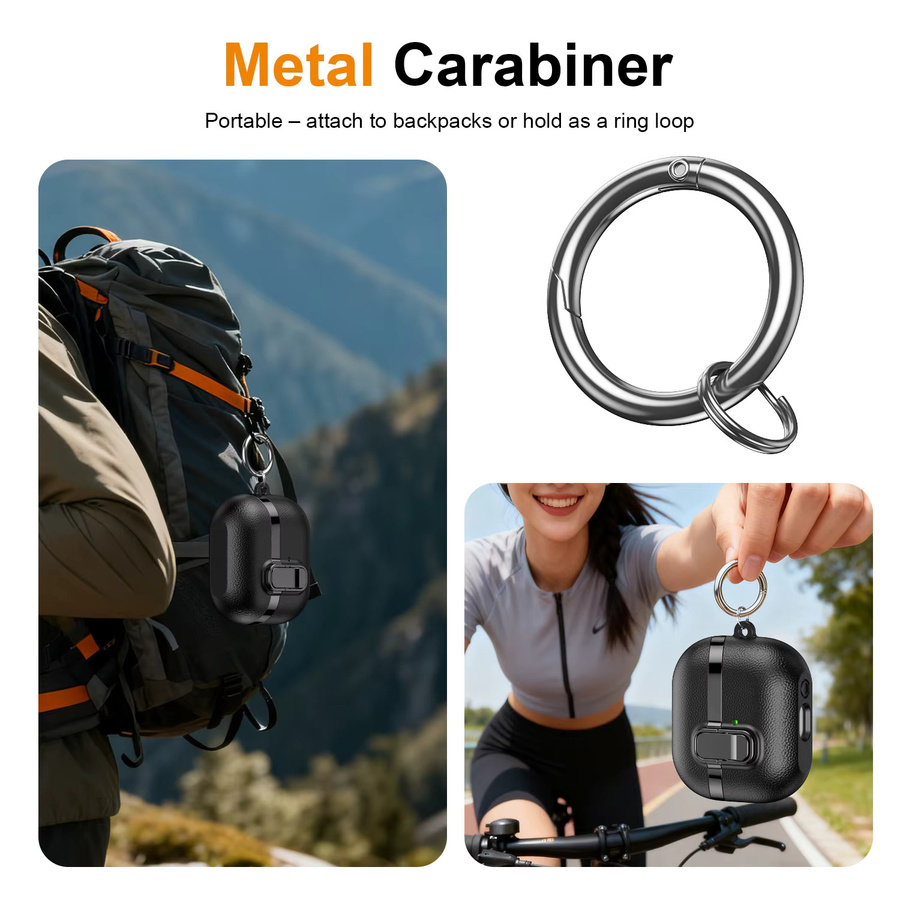 Samsung Galaxy Buds 3/3 Pro FE Schutzhülle aus Leder-Textur in Schwarz und Grün mit Verschluss - Bild 4