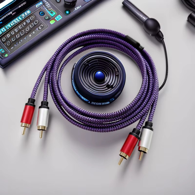 Stereo-Audio-Verlängerungskabel mit 2 RCA-Steckern auf 2 RCA-Stecker in Lila mit Nylon-Geflecht - Bild 3