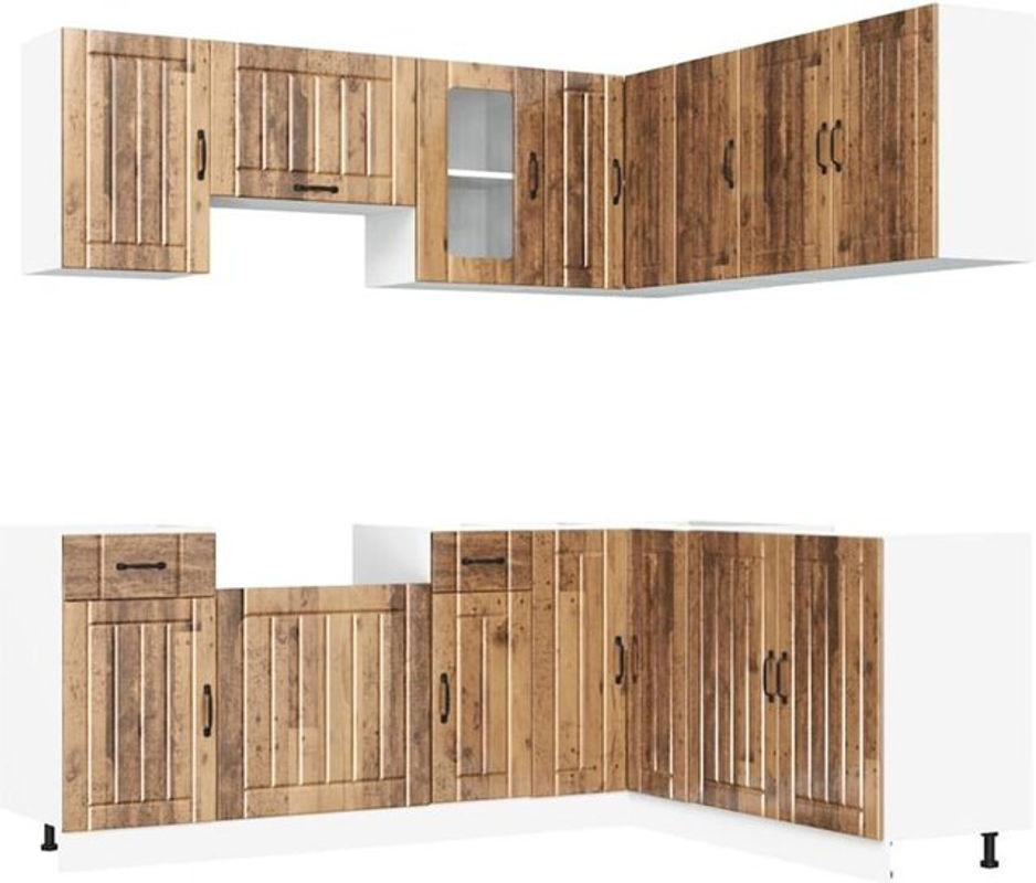 Vidaxl Küchenschrank-Set Lucca in Braun im Landhausstil aus Holzwerkstoff und Glas mit 11 Teilen - Bild 1