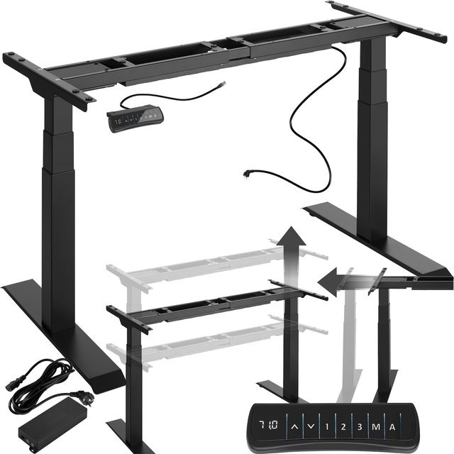 tectake Tischgestell Denis elektrisch höhenverstellbar mit 2 Motoren, breitenverstellbar, Schwarz, B/T/H: 110 - 190 x 68 x 58 - 123 cm - Bild 1