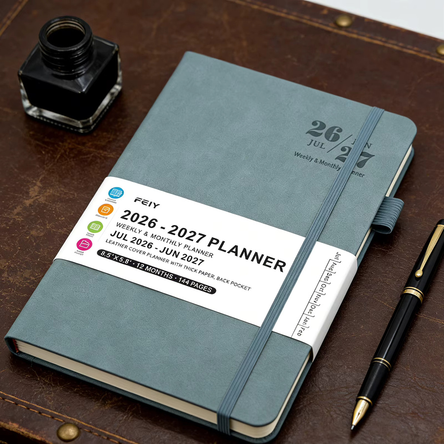 A5 Planer Notizbuch 2026-2027 mit Wochenübersicht, Hardcover, Grau - Bild 2