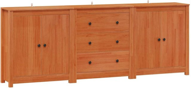 vidaXL Sideboard aus massivem Kiefernholz in Wachsbraun, 3-teiliges Set für Wohnzimmer und Schlafzimmer, B/T/H: 210 x 80 x 35 cm - Bild 1