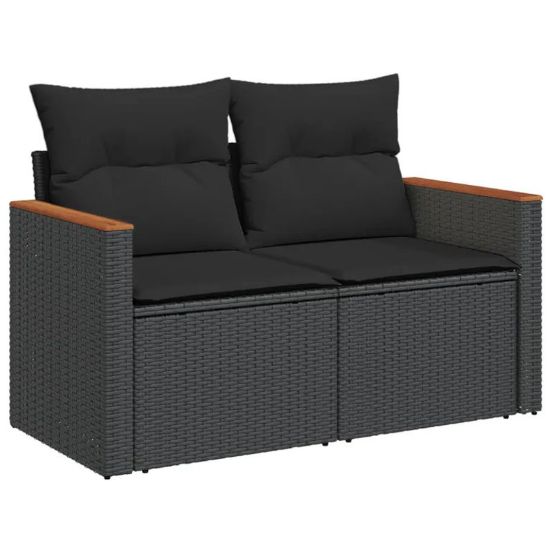 vidaXL 6-teilige Garten-Sofagarnitur aus Poly-Rattan und Akazienholz in Schwarz mit Kissen - Bild 2