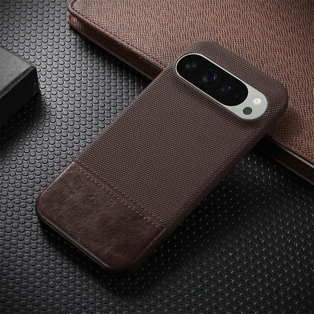 Stoßfeste Vintage PU-Leder Schutzhülle für Google Pixel 10 9 8 Pro XL in Braun mit Spleißdesign und Matt-Finish - Bild 1