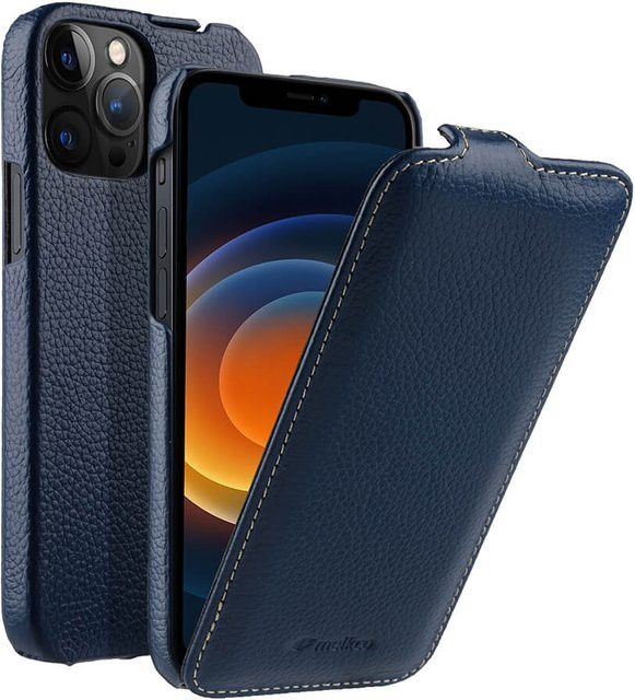 Melkco Echtleder Klapphülle für iPhone in Blau mit vertikaler Öffnung aus Rindsleder - Bild 1