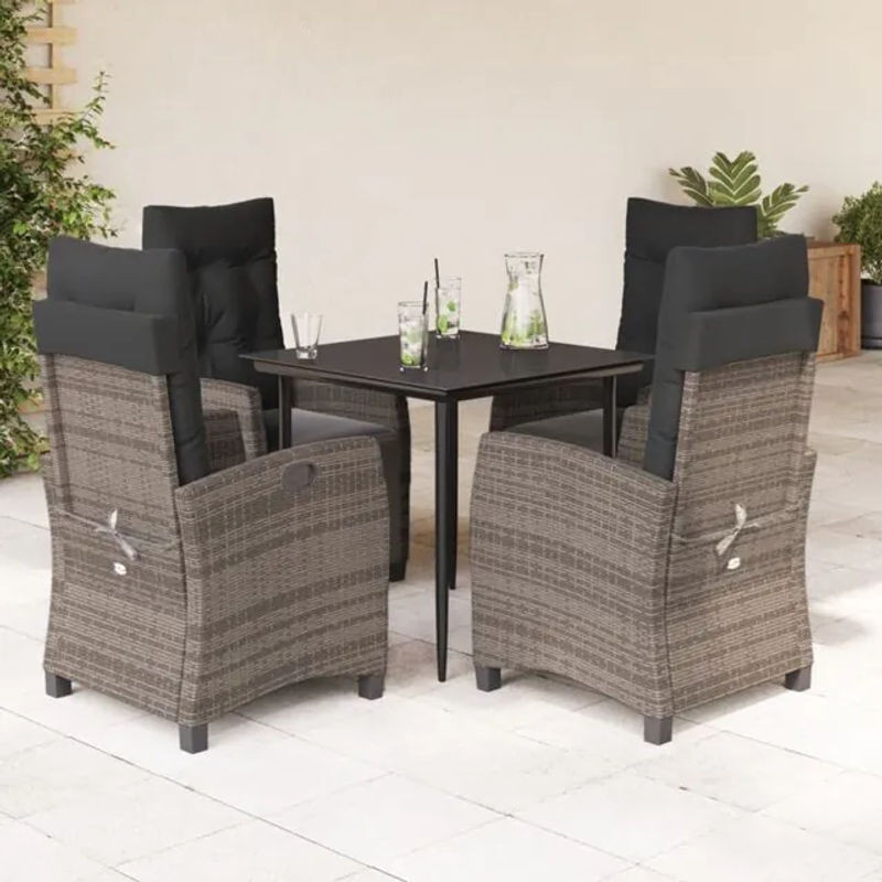 5-tlg. Garten-Essgruppe aus Poly-Rattan mit Kissen in Grau von vidaxl - Bild 1