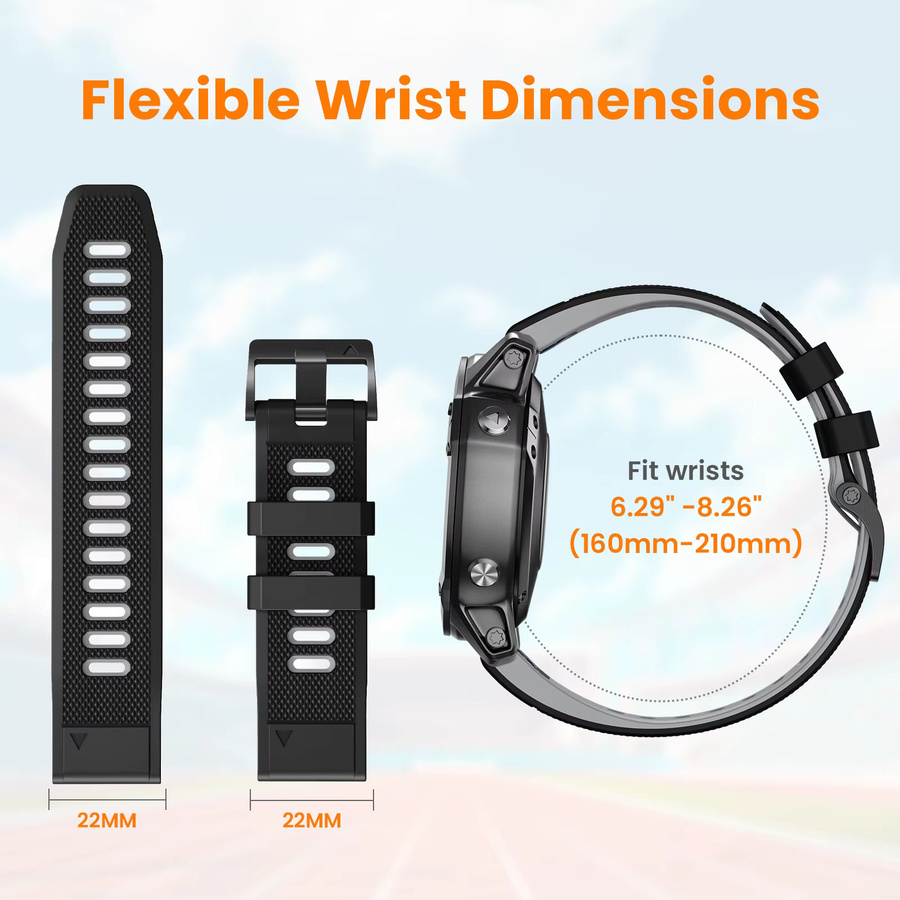 Runcool Uhrenarmband Silikon, 22 mm, Schwarz - Bild 2