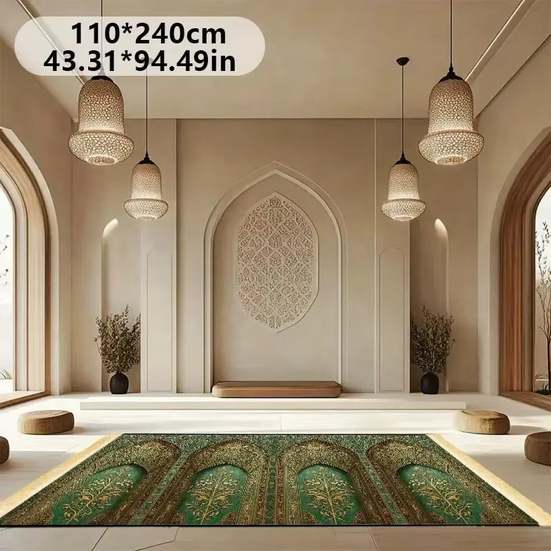 VIKAMA Muslimische Gebetsmatte mit Quasten in Grün, orientalisch und faltbar - Bild 2