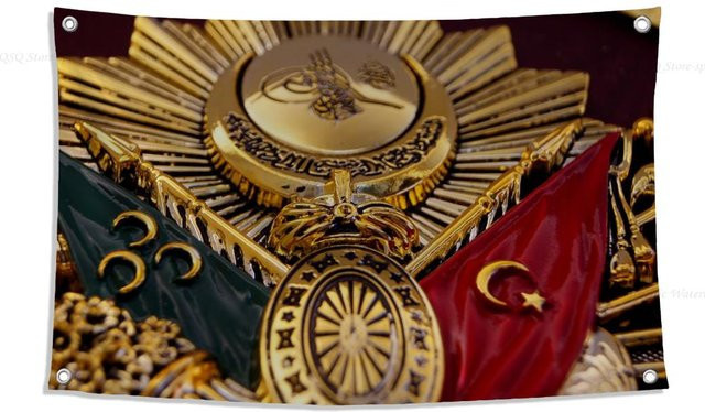 Osmanisches Reich Flaggenbanner aus Polyester mit Vierlöchern für Outdoor und Zimmer, Rot, B x H: 125 x 150 cm - Bild 1