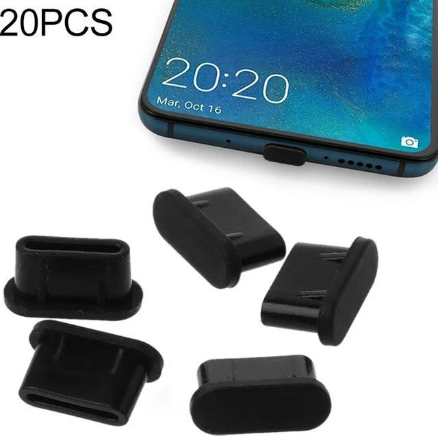 20 Stück USB-C Anti-Staub-Schutzstecker aus Silikon in Schwarz für Samsung, Huawei und Xiaomi - Bild 1