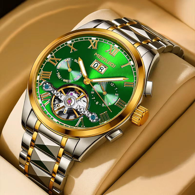 MEIRUIQI Armbanduhr, mechanisch, Gold, Grün, Herren - Bild 2