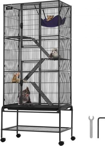 VEVOR Rollender Kleintierkäfig aus Metall in Schwarz, Großer 4-stöckiger Käfig mit Rampen und Tablett für Frettchen, Hamster, Meerschweinchen und Chinchillas, H x B x T: 175,5 x 75,5 x 45,5 cm - Bild 1