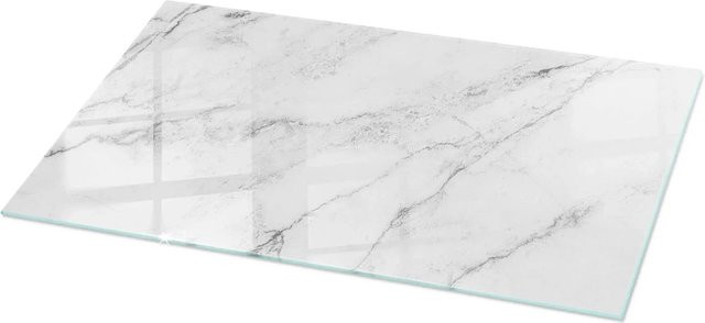 Tulup Glas Tischplatte mit weißem Marmoroberflächenmuster, rechteckig, B: 120 cm, T: 60 cm - Bild 1