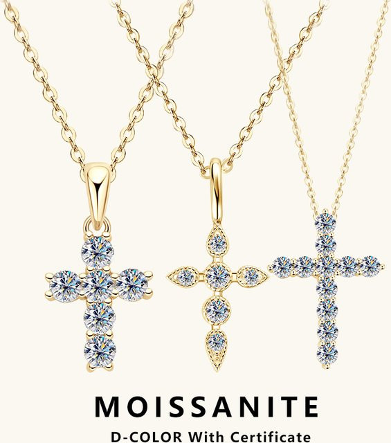 Lnngy Halskette Moissanit-Kreuz-Anhänger, 925 Silber, vergoldet, Damen - Bild 1