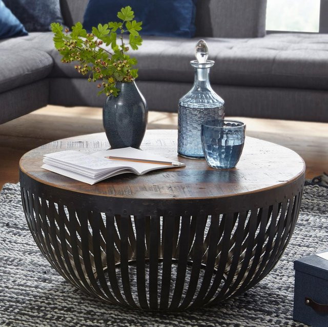 Couchtisch Wohnling Industrial Design aus Mango Holz und Metall in Braun und Schwarz, B/H/T: 70 x 33 x 70 cm - Bild 1