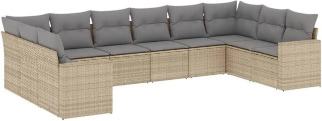 vidaXL 10-tlg. Garten-Sofagarnitur in L-Form aus Poly-Rattan mit Kissen in Beige und Grau - Bild 1