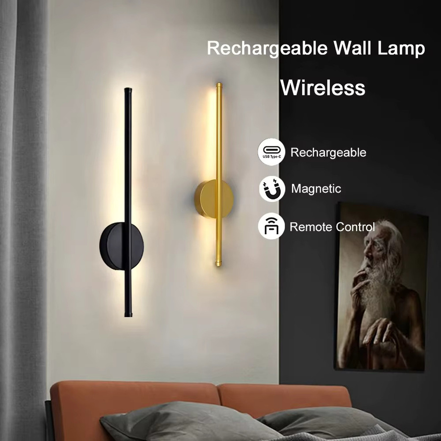 CETANT Moderne LED-Wandleuchte mit Fernbedienung und Akku, dimmbar, Up-Down-Beleuchtung, Gold/Messing und Schwarz, B: 50 cm oder 80 cm - Bild 1