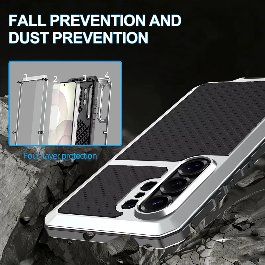 Robuste Schutzhülle aus Aluminium-Metall für Samsung Galaxy S26 Ultra Plus mit integriertem Glasbildschirm in Schwarz - Bild 6