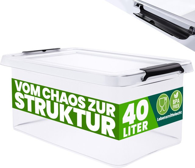 Deuba Aufbewahrungsbox transparent stapelbar BPA-frei B/T/H: 58 x 39 x 26 cm - Bild 1