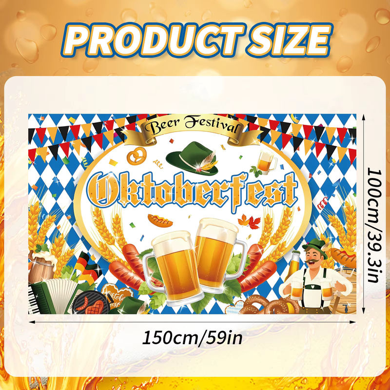 Oktoberfest Banner mit rustikalem Karomuster als Party-Dekoration für dein bayerisches Herbstfest in Blau und Mehrfarbig - Bild 3