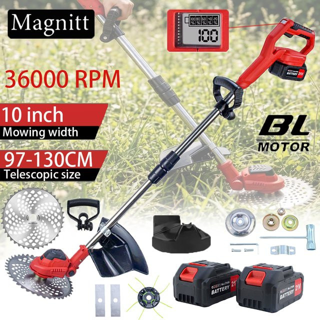 Makita LXT 10-Zoll bürstenloser elektrischer Rasenmäher und kabelloser Unkrauttrimmer in Rot für 18V Akkus - Bild 1