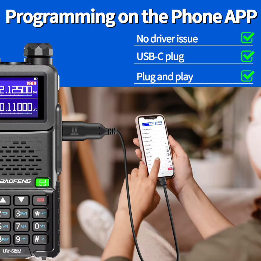 ABBREE Walkie Talkie Programmierkabel mit 2-poligem K-Stecker in Schwarz für UV-5R UV-21R UV-5R Mini UV32 Amateurfunk - Bild 4