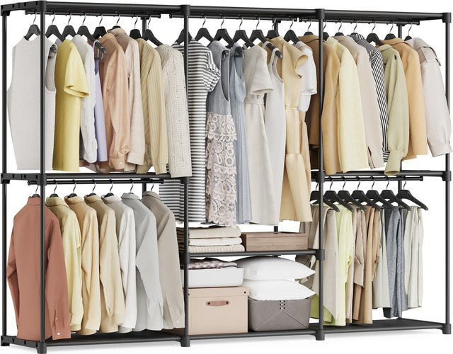 SONGMICS Kleiderständer mit durchgehender Kleiderstange und 5 Hängefächern in Beige, modern und matt - Bild 1