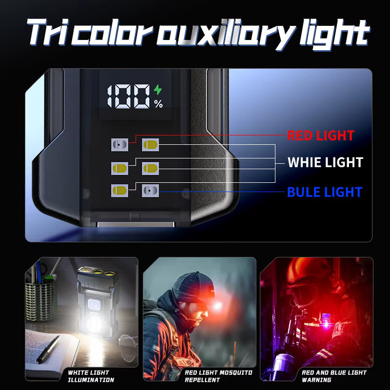 ESMARTER Mini-LED-Taschenlampe in Schwarz, USB wiederaufladbare EDC-Taschenlampe mit Magnet, Batterieanzeige und 7 Modi - Bild 4