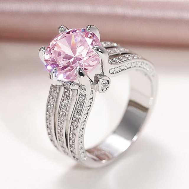 Huitan Verlobungsring, Rosa/Weiß Zirkonia, Unisex - Bild 1