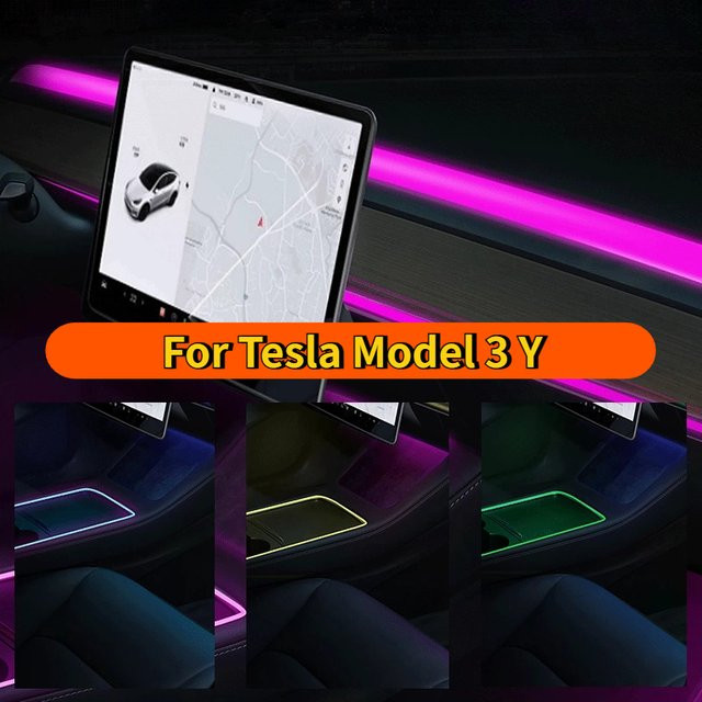 RGB Symphony LED Umgebungslicht für Tesla Modell 3 und Modell Y mit App-Steuerung, dekorative Luftauslass-Beleuchtung für das Armaturenbrett, Mehrfarbig - Bild 1