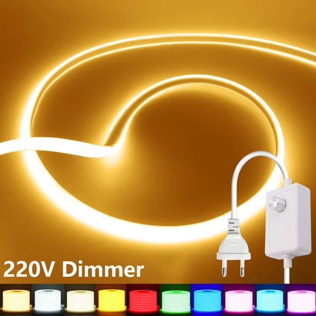 HAGAHA COB LED Neonstreifen Weiß, Dimmbares 220V LED-Licht mit Dimmer und EU-Stromversorgungskit, Wasserdicht für Garten und Heim, 240 cm - Bild 1