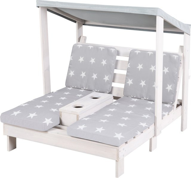 Roba Outdoor Kinder-Doppelliege Little Stars aus FSC-zertifiziertem Holz in Grau mit Sonnendach und Getränkehaltern - Bild 1