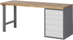 STIER Werkbank Premium mit 5 Schubladen aus Stahl und Holz, Multicolor, B/T/H: 200 x 70 x 84 cm - Bild 1