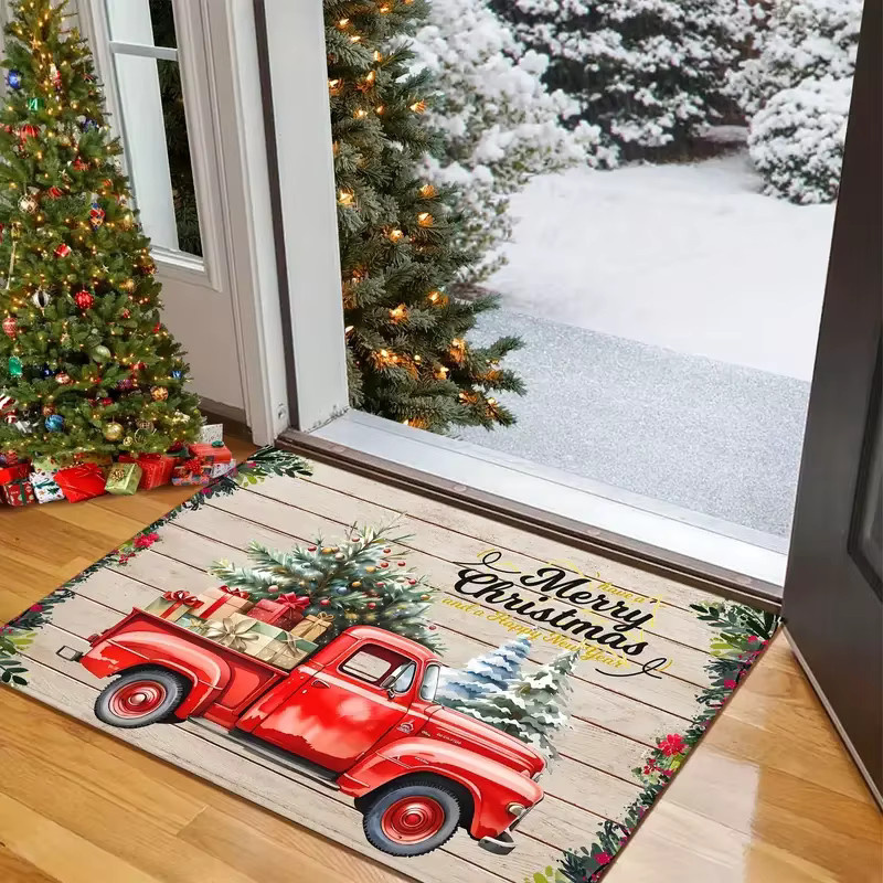 VIKAMA Weihnachtliche Fußmatte Red Truck, rutschfeste und schmutzabweisende Dekoration für Innen- und Außenbereich, Farbe: Rot, B/T: 60 x 40 cm - Bild 5