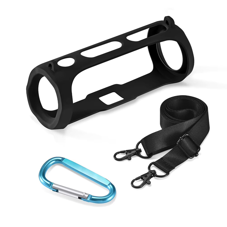 Tragbare Silikon-Schutzhülle für JBL FLIP ESSENTIAL 2 mit Schultergurt und Karabiner, Schwarz - Bild 4