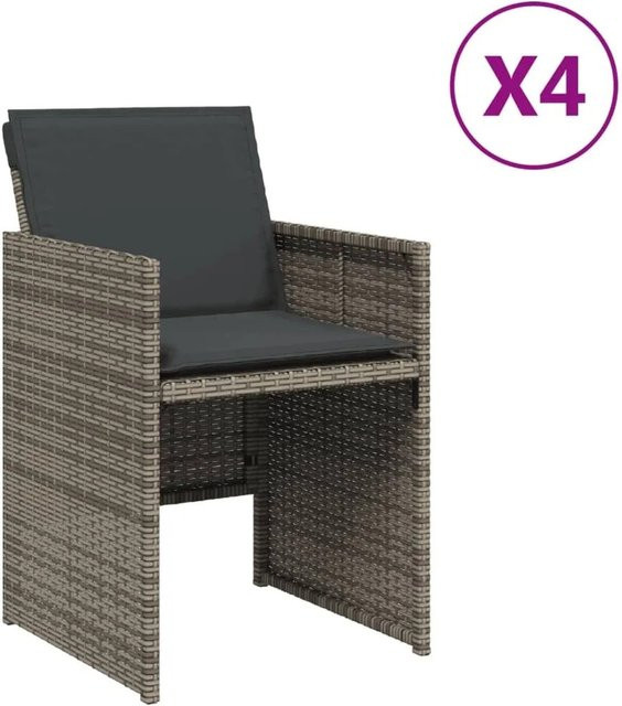 Furnicato Gartenstuhl aus PE-Rattan in Grau mit Kissen, klappbar, B/T/H: 50,5 x 54 x 79 cm - Bild 1