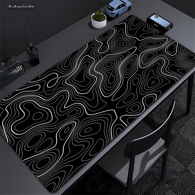 Admisitr XXL-Schreibtischunterlage mit schwarz-weißem Strata-Flüssigkeits-Design, großes abstraktes Gaming-Mauspad mit Lockedge und rutschfester Unterseite - Bild 1