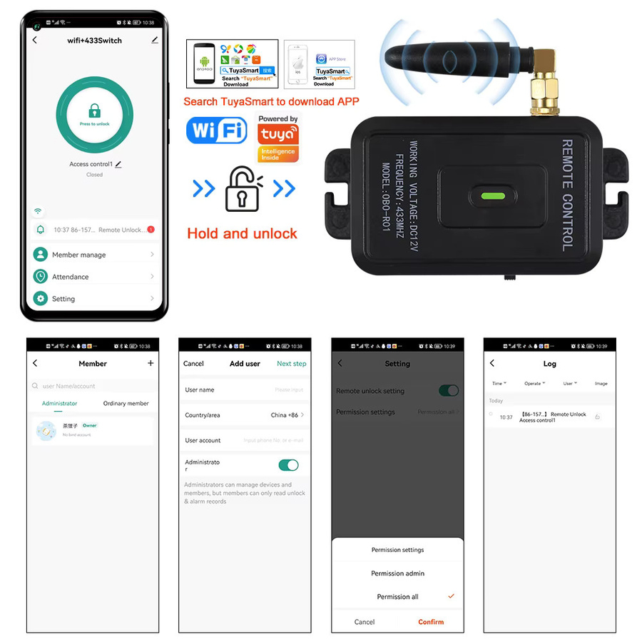 LUCKING DOOR Tuya App Fernbedienungs-Kit für Zugangskontrollsysteme in Schwarz - Bild 4