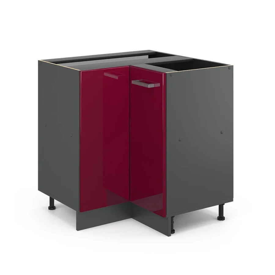 Vicco Eckunterschrank R-Line Bordeaux Hochglanz/Anthrazit ohne Arbeitsplatte B: 76 cm, H: 82 cm, T: 46 cm - Bild 2