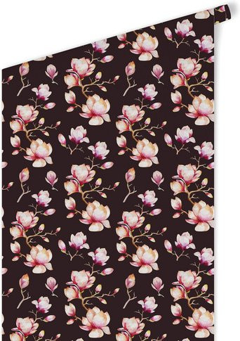 K&L Wall Art Vliestapete Kinderzimmer Magnolien Blumen Schwarz Mehrfarbig Matt - Bild 1